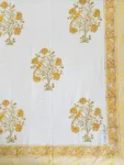 Harmony - Hand Block Print King Size 300 TC Bedsheet with Yellow Floral & Bird Design