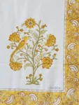 Harmony - Hand Block Print King Size 300 TC Bedsheet with Yellow Floral & Bird Design