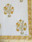 Harmony - Hand Block Print King Size 300 TC Bedsheet with Yellow Floral & Bird Design