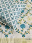 Harmony - Block Print 300 TC Percale Cotton King Size Bedsheet - Blue