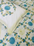 Harmony - Block Print 300 TC Percale Cotton King Size Bedsheet - Blue