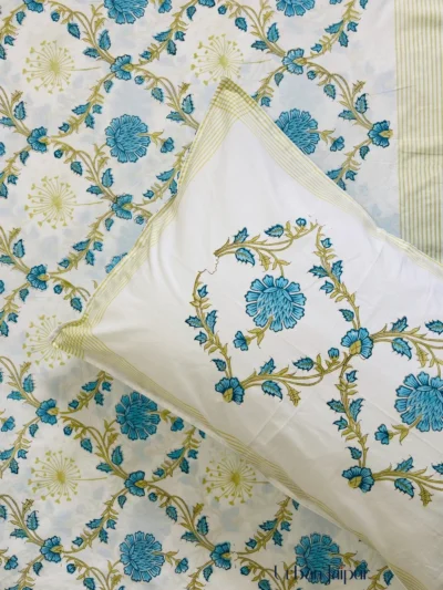 Harmony - Block Print 300 TC Percale Cotton King Size Bedsheet - Blue