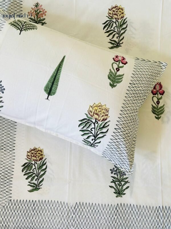 Harmony- Block Print Bedsheet for Single Bed With Pillow Cover - Zig-Zag Botanical