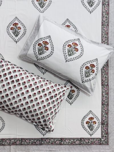Karigari - Block Printed King Size Cotton Bedsheet Set with 2 pillow covers