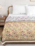 Mughal Print Mulmul Cotton Dohar for Double Bed - Mustard