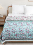 Mughal Print Mulmul Cotton Dohar for Double Bed - Sky Blue