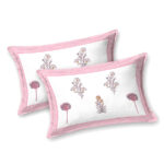 Kaya - Floral Print Pure Cotton Double Bedsheet - Pink, White