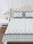 Diamond Floral Print Super King Size Bedsheet – 120x120 Inches – Grey