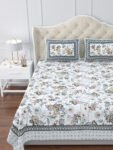 Magnolia - Floral Print Super King Size Bedsheet – 120x120 Inches – Blue & Brown