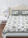 Floral Print Super King Size Bedsheet – 120x120 Inches – Green & Blue