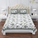 Floral Print Super King Size Bedsheet – 120x120 Inches – Green & Blue