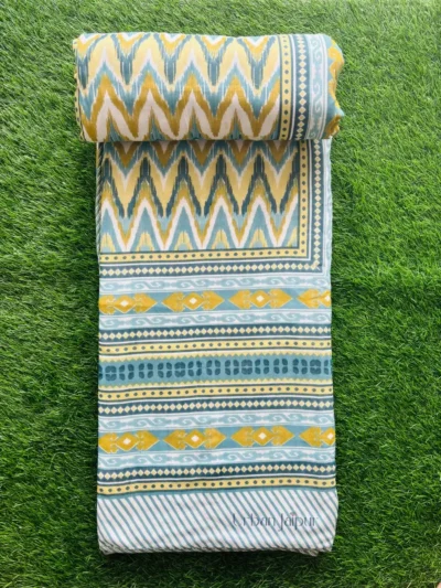 Lightweight Mulmul Cotton Dohar for Double Bed - Zig Zag Print | Green
