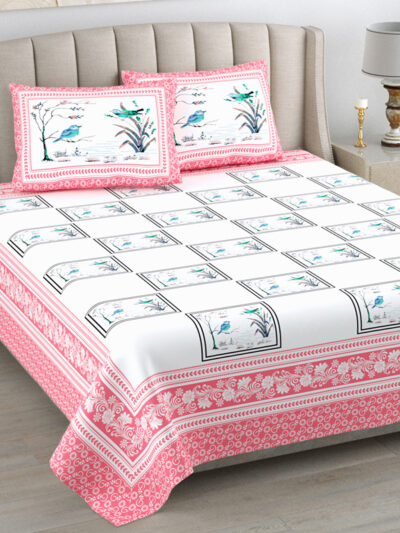 Kaya - Pink Geometric Print Double Bed King Size Bedsheet