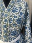 Stylish Block Printed Cotton Bathrobe | Luxury Cotton Bathrobes - Soft & Comfortable - Blue, Floral Print