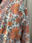 Stylish Block Printed Cotton Bathrobe | Luxury Cotton Bathrobes - Soft & Comfortable - Orange, Floral Print