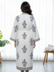 bathrobe-blue-3 Premium Block- Printed Cotton Bathrobe for Men and Women - White, Blue