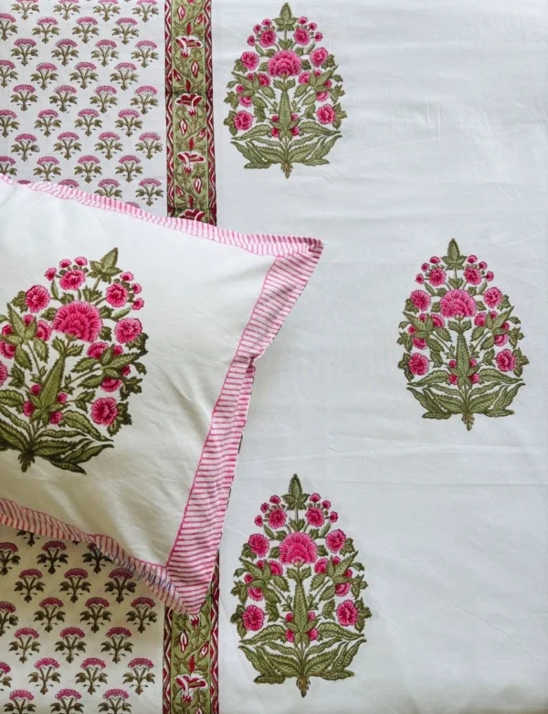 Harmony - Buta and Floral Block Printed 300 TC Percale Cotton King Size Bedsheet