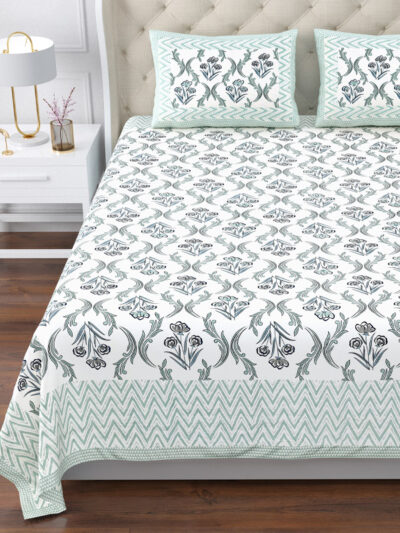 Magnolia - Boota Print Super King Size Bedsheet - 120*120 Inches - Blue