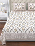 Magnolia - Boota Print Super King Size Bedsheet - 120*120 Inches- Peach, Gray