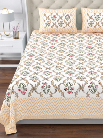 Magnolia - Boota Print Super King Size Bedsheet - 120*120 Inches - Yellow