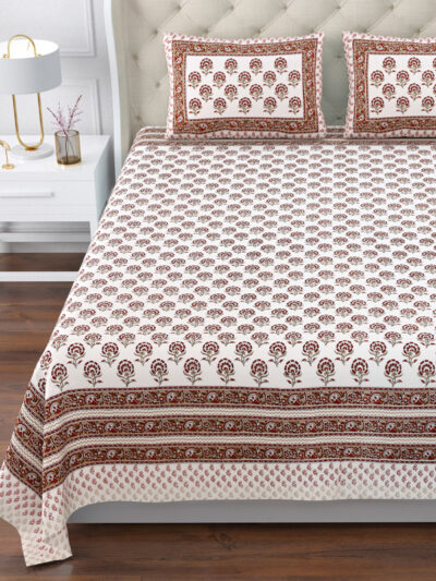Magnolia - Jaipuri Motifs Pure Cotton Super King Size Bedsheet |120*120 Inches | Brown
