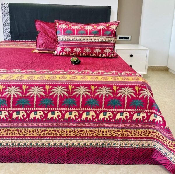 Utsav - Festive Print King Size Bedsheet With 2 Pillow Covers - (108*108 Inches, 9ftx9ft)