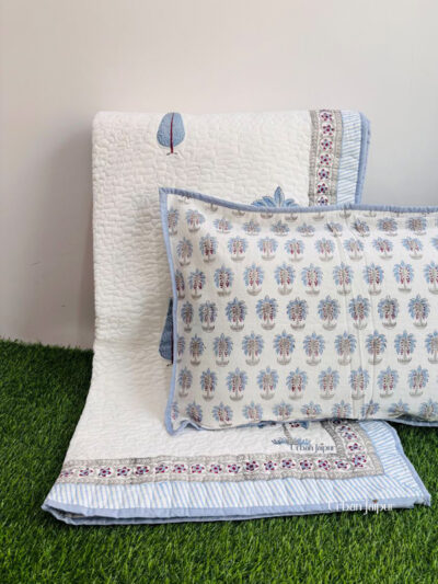 Tropical Breeze King Size Cotton Bedcover Set – Hand Block Printed Quilted Pattern