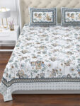 Magnolia - Floral Print Super King Size Bedsheet – 120x120 Inches – Blue & Brown