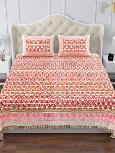 Magnolia - Geometric Print Super King Size Bedsheet - 120*120 Inches - Red