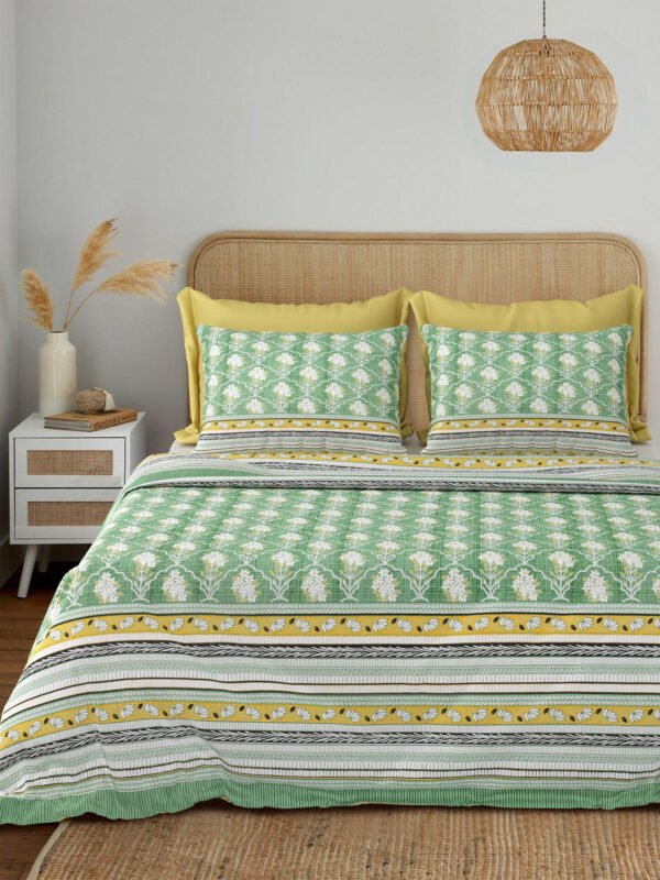 Utsav - Boota Print King Size Bedsheet - 108*108 Inches - Green