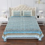 Magnolia - Geometric Print Super King Size Bedsheet - 120*120 Inches - bLUE