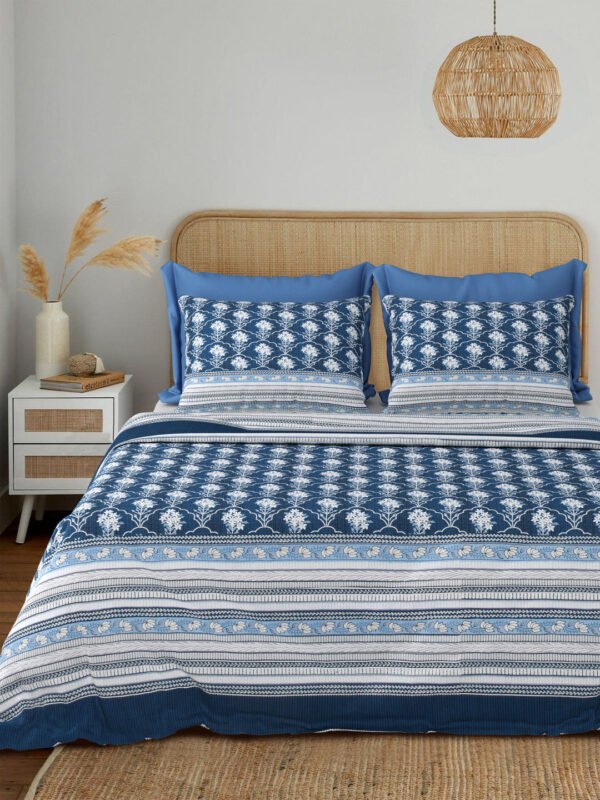 Utsav- Boota Print King Size Bedsheet - 108*108 Inches - Blue