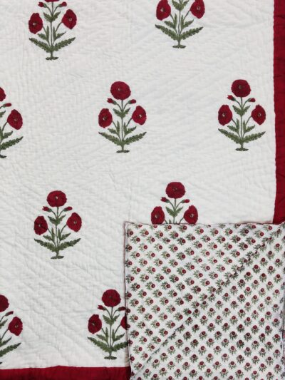 Red Poppy Floral Pure Cotton Handmade Jaipuri Razai