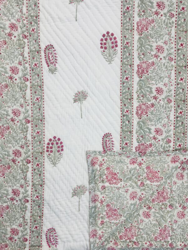 Tasya – Hand Block Printed Jaipuri Razai in Red & Grey Leaf Motif (Double Bed)