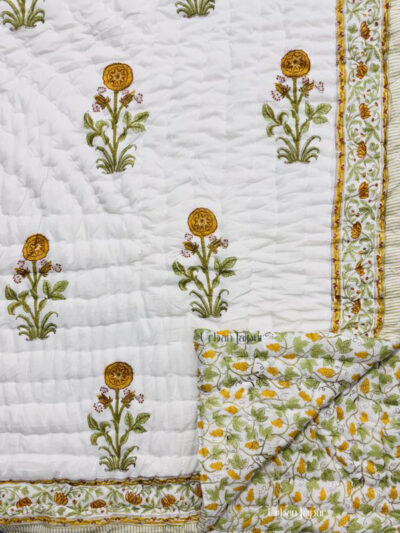 Hand Block Printed Jaipuri Quilt Double Bed For Heavy Winter (90x108 IN)
