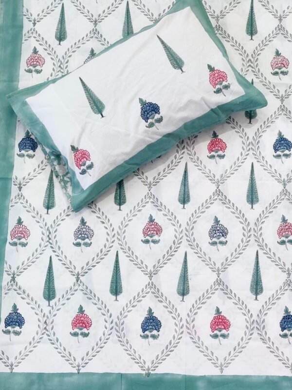 Harmony- 300 TC Block Printed Cotton Bedsheet For King Size Bed - Jaal Print