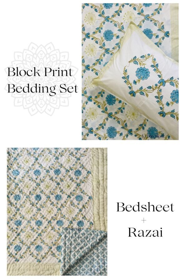 block print bedding set yelllow jaal