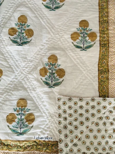 Hand Block Printed Jaipuri Quilt Double Bed (90x108 IN)