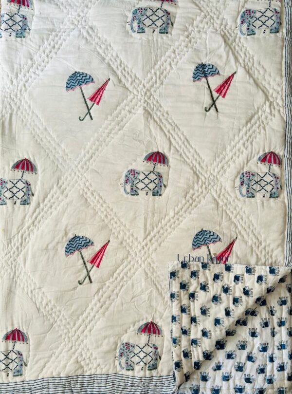 Hand Block Printed Reversible Jaipuri Rajai for Double Bed - Elephant Print