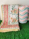 Original Mulmul Cotton Jaipuri Razai for Double Bed | Floral Print, Orange