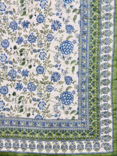 Buta Print 100 gm Single Jaipuri Razai for Single Bed - Blue, Green