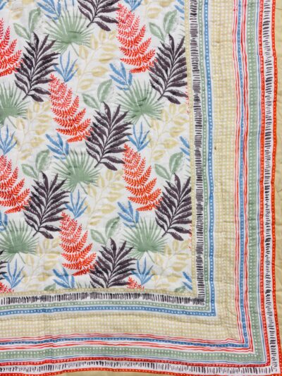 Original Jaipuri Razai for Single Bed - Leaf Print (Red)