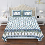 Elite - Jaipuri Pure Cotton King Size Bedsheet - Blue, Jaal Print