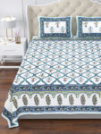 Elite - Jaipuri Pure Cotton King Size Bedsheet - Blue, Jaal Print