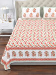 Elite - Jaipuri Floral Print King Size Bedsheet - 108x108 Inches, Red and Green Design