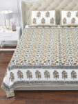 Elite - Jaipuri Pure Cotton King Size Bedsheet - Brown & Green, Floral Print