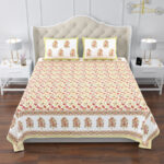 Elite - Jaipuri Floral Print Pure Cotton King Size Bedsheet - Yellow & Red