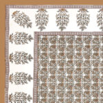 Elite King Size Block Print Cotton Bedsheet - 108x108 Inches, Brown & White Motif, 250 TC