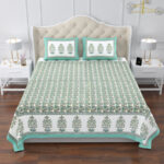 Elite - King Size Cotton Bedsheet - 108x108 Inches, (Green Floral Print)