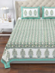 Elite - King Size Cotton Bedsheet - 108x108 Inches, (Green Floral Print)